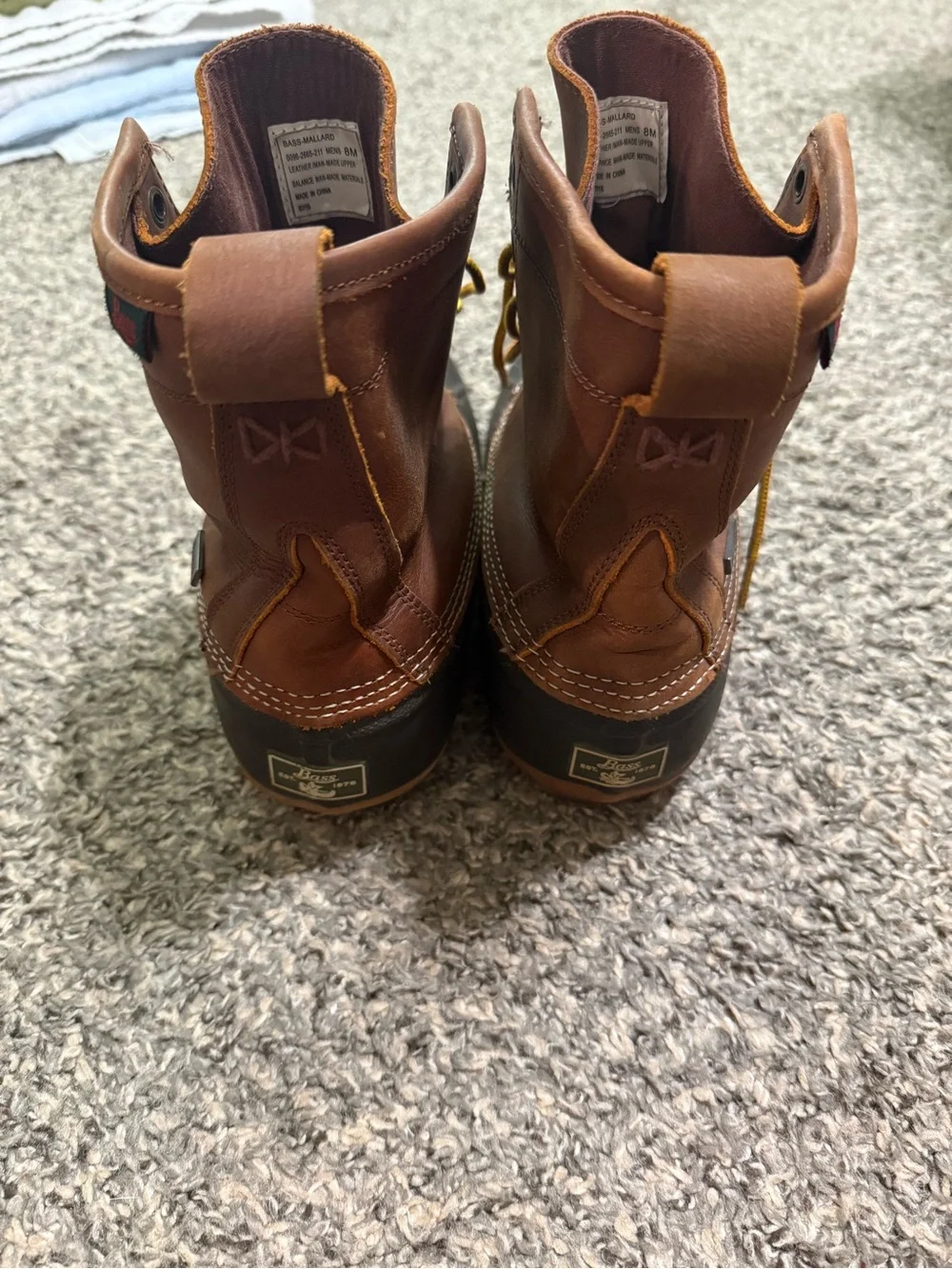 Bass Two-Tone Brown Waterproof Duck Boots with Yellow Laces